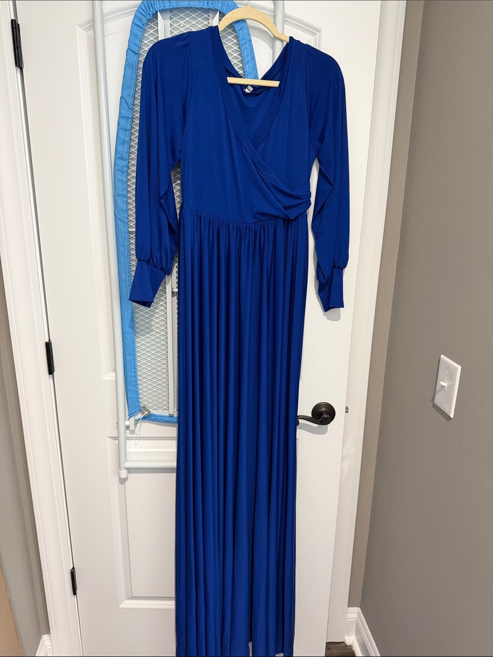 Royal Blue Long Sleeve Wrap Maxi Dress